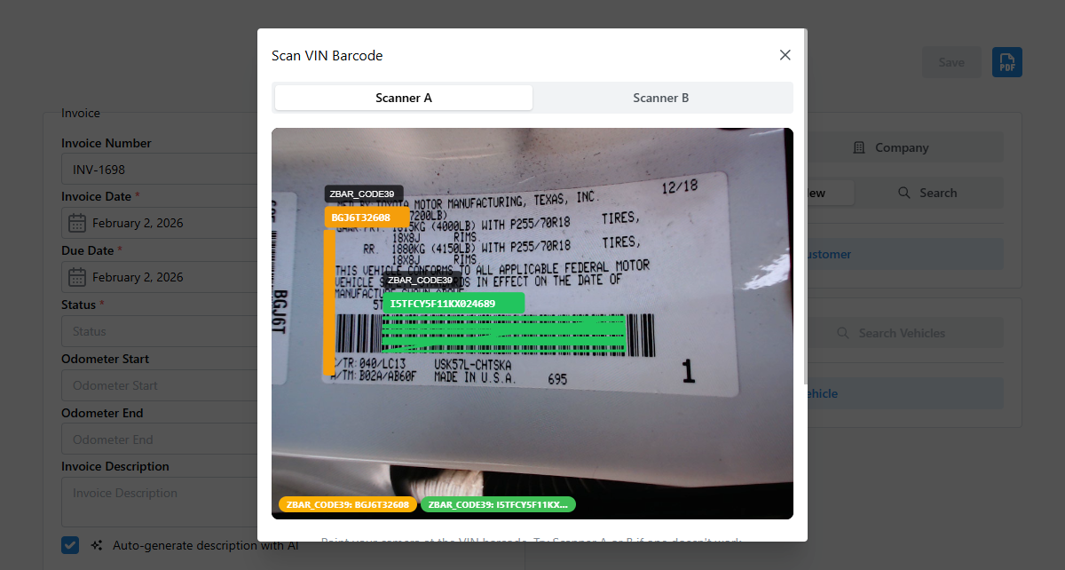 VIN Barcode Scan