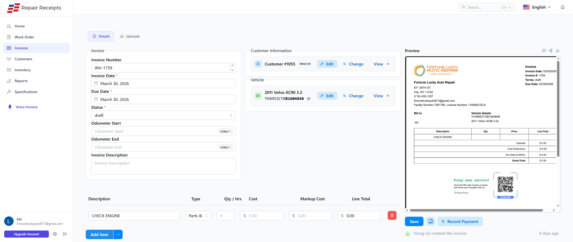 Estimate becomes the invoice